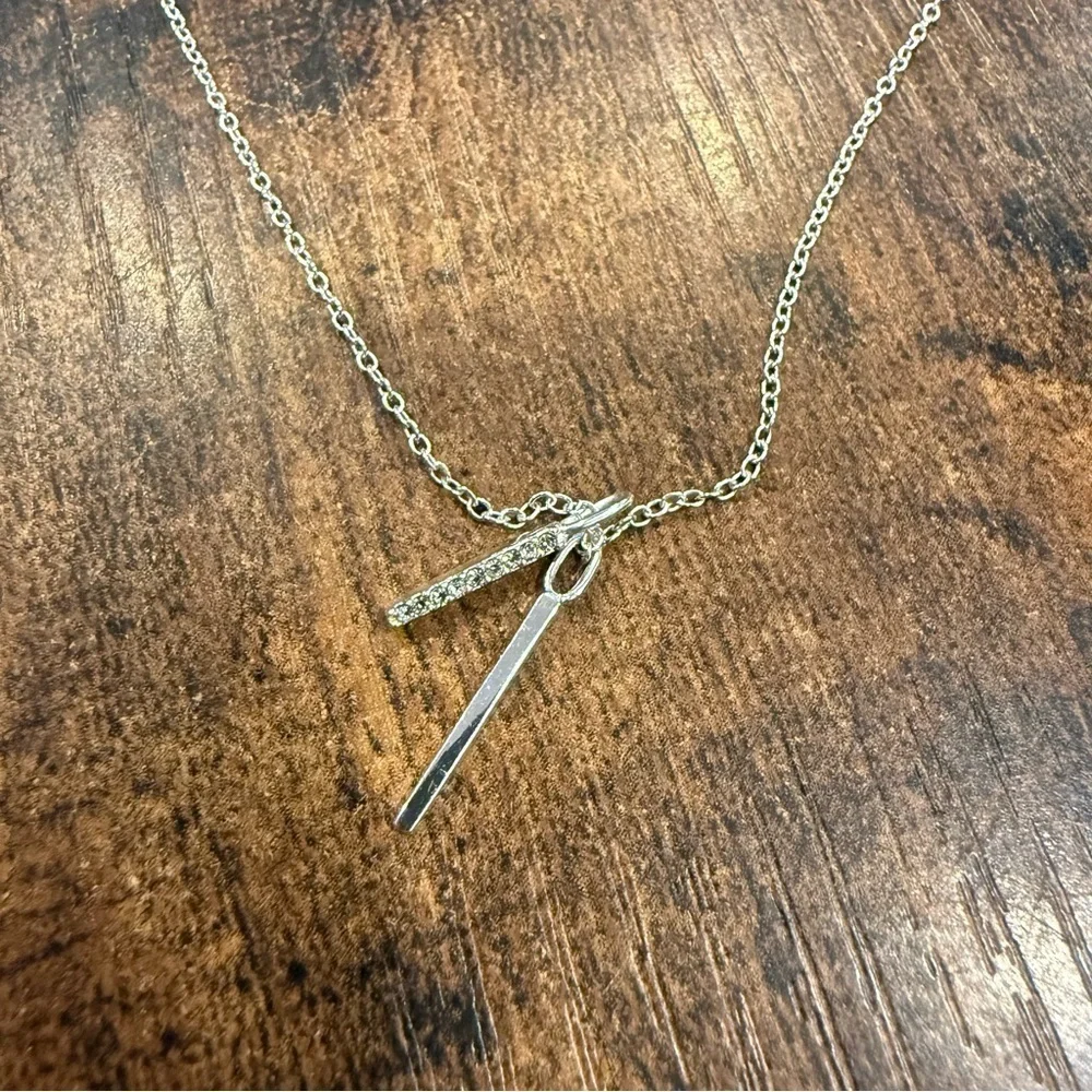 Elegant Double Bar Crystal Silver Necklace 925 Adjustable NWOT!